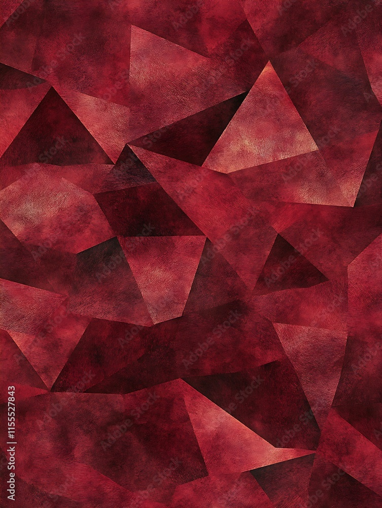 Aufkleber Abstract Geometric Red Triangle Pattern with Textured Shading Background : Generative AI