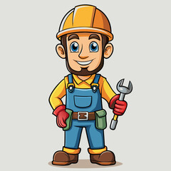 vector illustration of construction worker builder with halmet