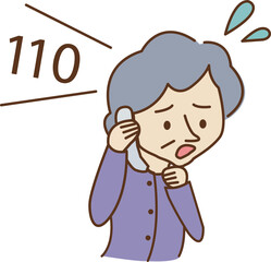 110番通報する高齢女性のイラスト