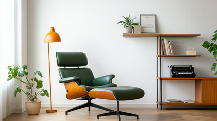 Elegant living room with modern armchair, stylish lamp, and decorative plants in a bright space