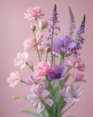 Pink and Purple Flowers on Pink Background