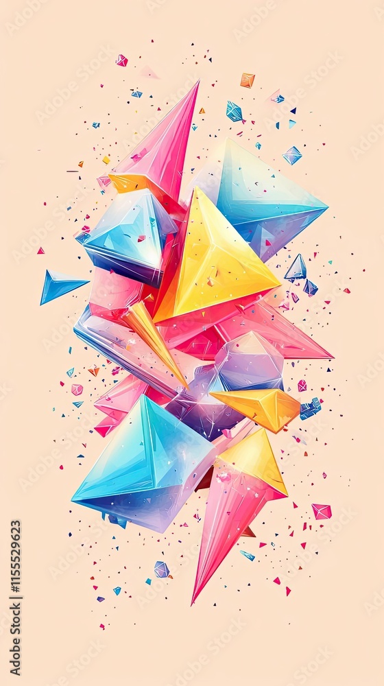 Poster Abstract Colorful Geometric Shapes Exploding