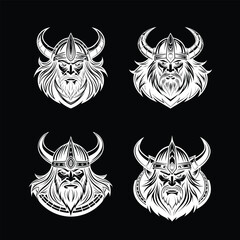 Viking Axe Set with Intricate Knot Patterns and Borders - Vector Illustration