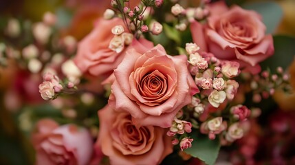 Obraz premium Romantic Rose Bouquet with Pink and White Spray Flowers for Weddings : Generative AI