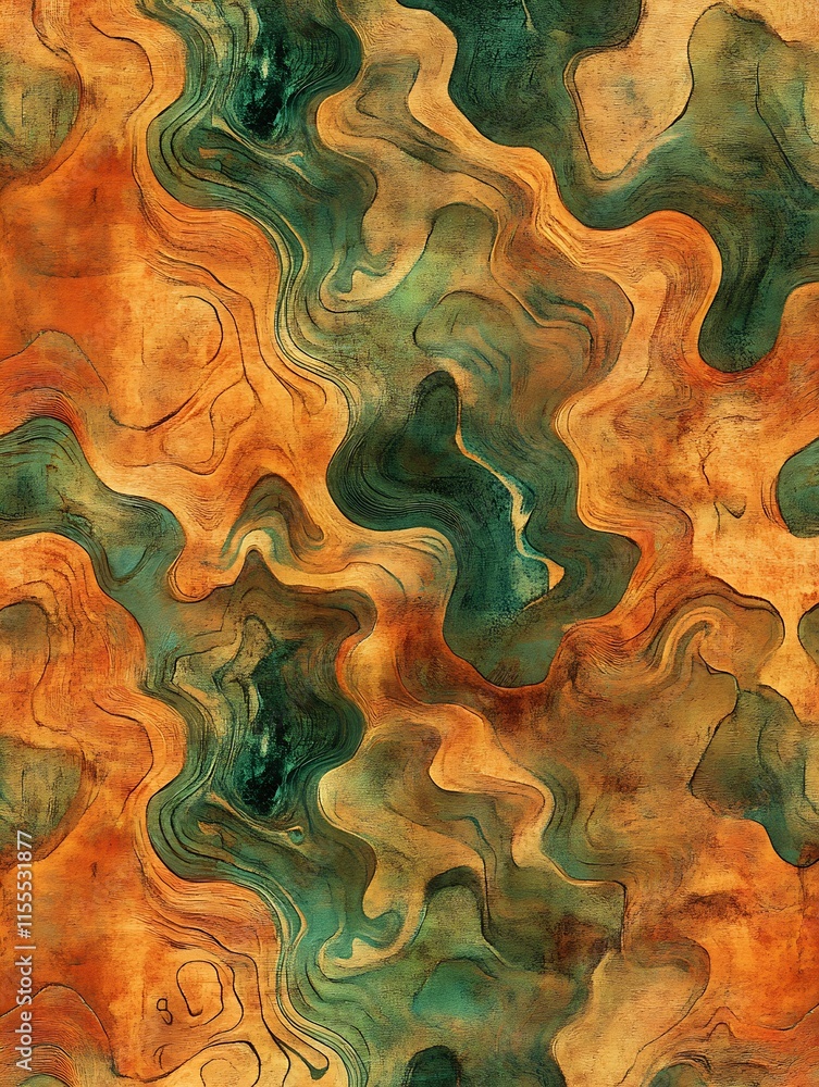 Aufkleber abstract organic swirl pattern in earth tones with artistic texture : generative ai
