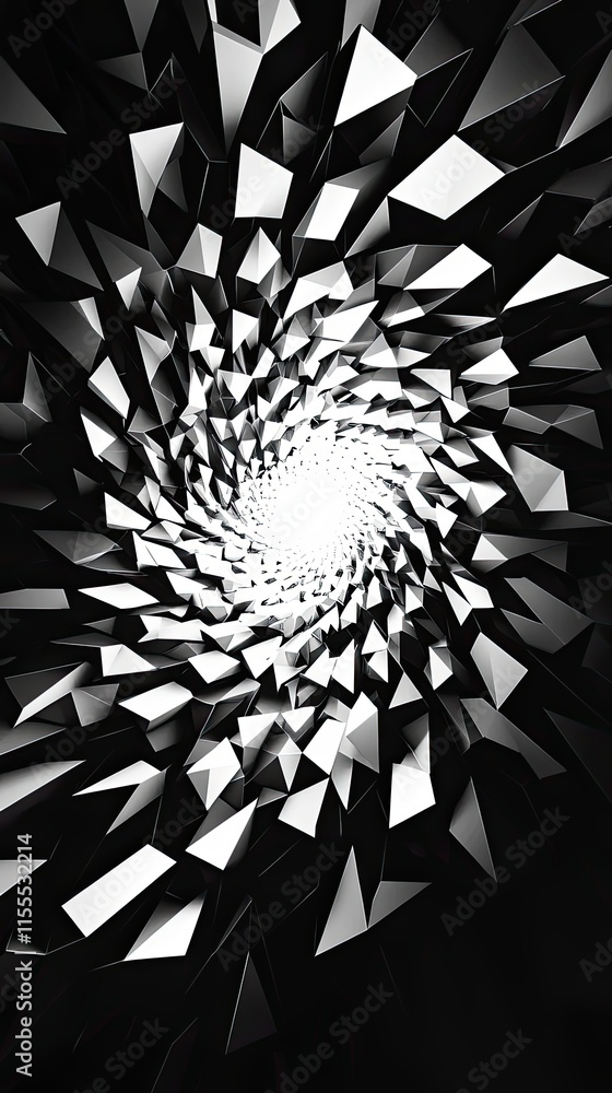 Poster abstract grayscale swirling geometric triangular pattern