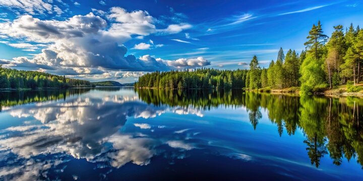Silhouette Panoramic Lake Snasavatnet Norway Summer Sunset Reflection Forest Scenery