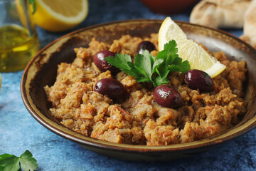 A plate with traditional Moroccan salad zaalouk