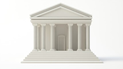 Obraz premium A 3D rendering of a simplified, classical building. It features a white facade, symmetrical columns, a pediment, and a tiered base