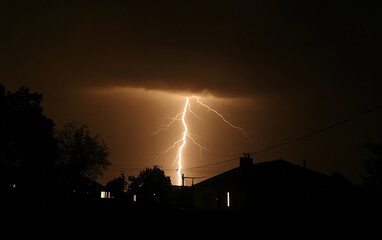 Fototapeta premium Vivid white lightning bolt splitting the dark sky during a thunderstorm, highlighting the electrifying energy and stunning beauty of nature s power