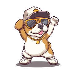Naklejka premium Cool Doggo in Shades: A Hip-Hop Canine Cartoon
