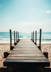 Beach Wallpaper of Empty wooden table or pier with sunny beach and sea beach wallpaper summer wallpaper beach background tropical nature