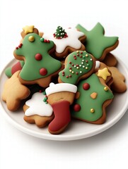 Naklejka premium Christmas Cookie Assortment: Festive Treats on a Plate