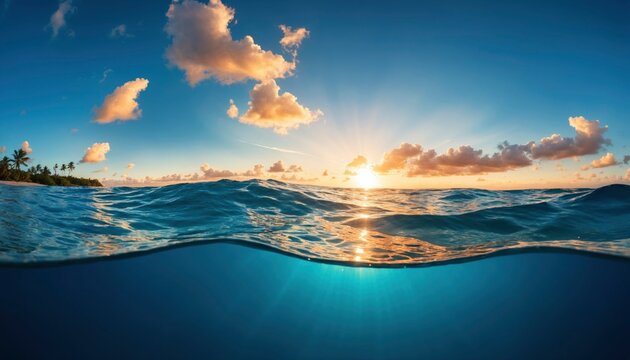 a tropical ocean upside down, i half of the image under water half above water