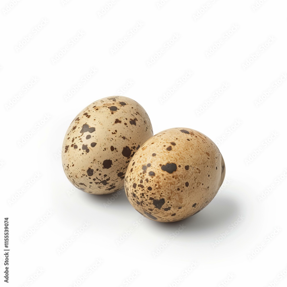 Aufkleber two speckled quail eggs are lying on a plain white background, creating a simple yet visually appeal