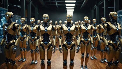 Obraz premium An assembly line of humanoid robots