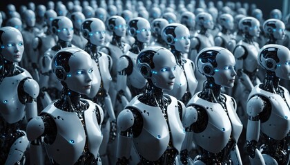 Obraz premium An assembly line of humanoid robots