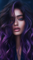 Fototapeta premium Woman with Long Curly Orchid and Violet Ombre Hair