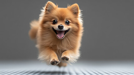 Pomeranian Dog Leaping Joyfully in Mid-Air