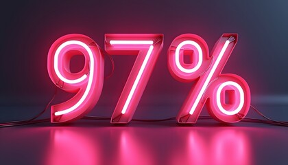 97% Neon Sign:  A vibrant pink neon sign displaying 97 percent, ideal for sales, discounts, and promotions.