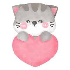 Cute Cat Holding a Heart Illustration