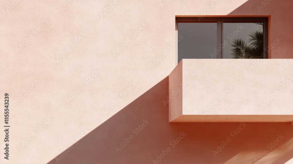 Aufkleber modern architectural design featuring a balcony and window against a textured wall with soft shadows