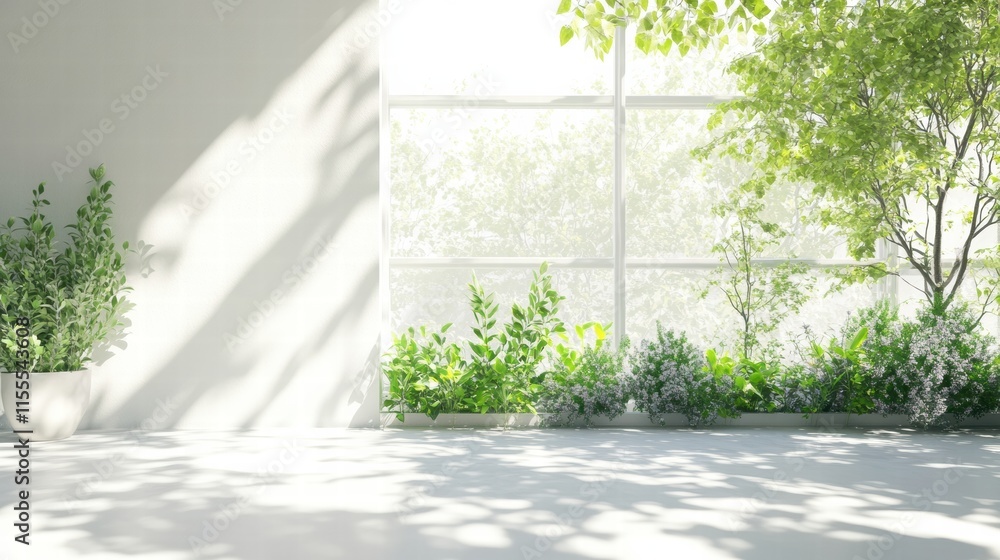 Aufkleber bright garden visible through a spacious window in a modern indoor setting during a sunny day. gener