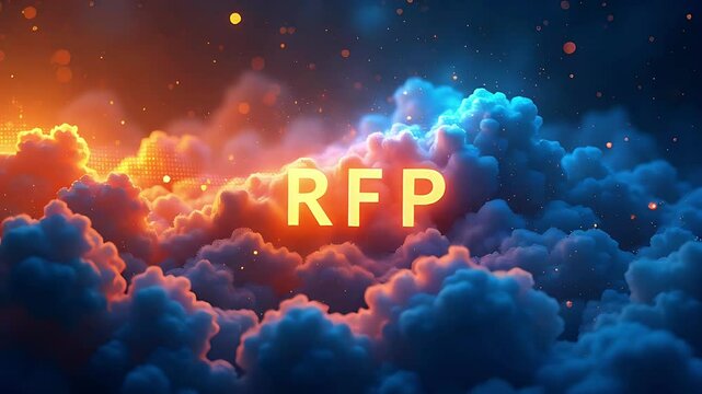 A digital artwork featuring the acronym "RFP" illuminated among colorful clouds.