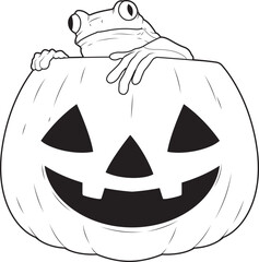 Frog Halloween Pumpkin Animal Vector Graphic Art Illustration