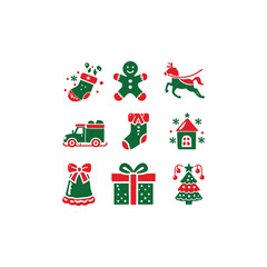 set of christmas icons, christmas ornament silhouette vector