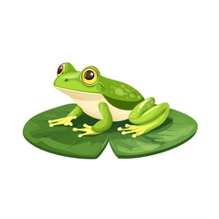 Obraz premium Adorable Green Frog on a Lily Pad: A Charming Illustration