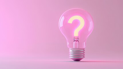 A pink light bulb with a question mark on it