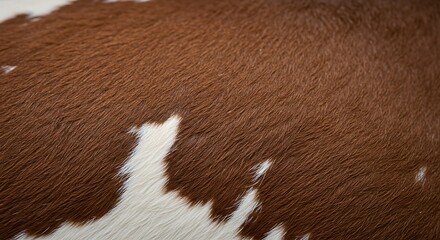 A close up of the brown and white spotted cow's spots. cow leather.