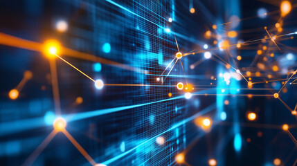 Glowing network connections on dark abstract background