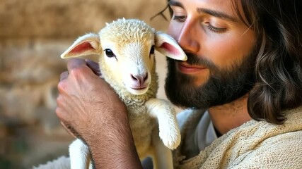 Jesus Holding Lamb with Warmth and Love