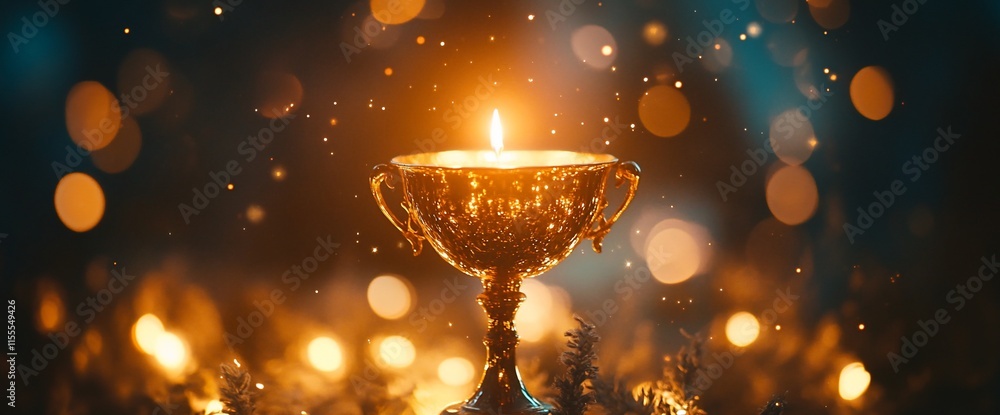 Poster a glowing chalice surrounded by soft light and sparkling particles.