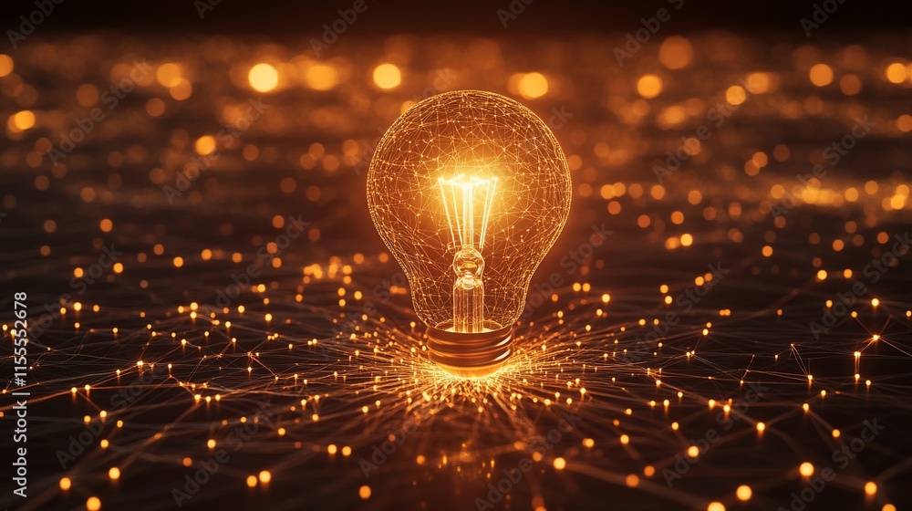 Poster a glowing light bulb surrounded by a network of sparkling connections.
