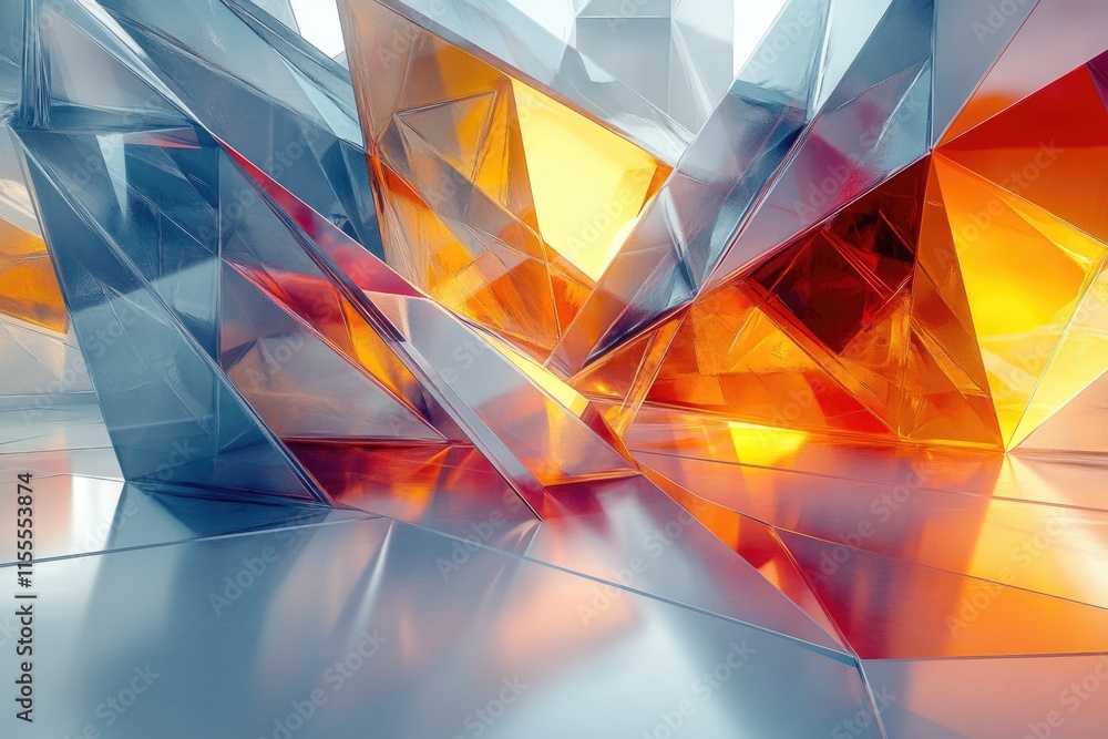 Aufkleber abstract 3d rendering of a crystalline structure with orange and blue hues, showcasing sharp geometr