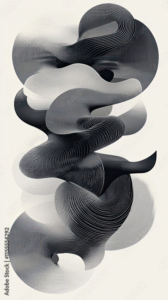 Poster abstract grayscale swirling layered forms design
