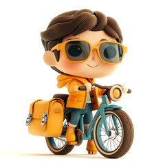Obraz premium Cute cartoon boy riding bicycle.