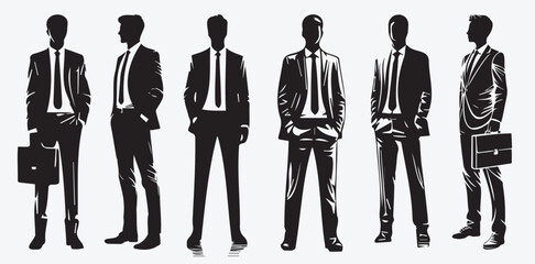 Silhouette of Businessmen in Formal Attire with Briefcases, man silhouette, man vector, businessmen black vector, black color illustration