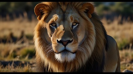 Forest Lion With Focus In A Jungle Background