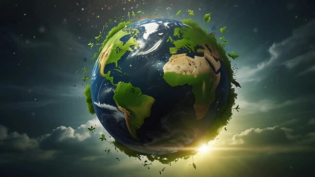 Green planet earth animation. Celebrating earth day all over the world. Seamless 4K looping timelapse video animation background