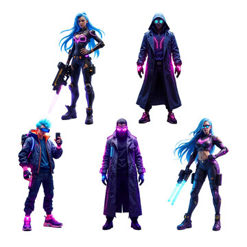 Cyberpunk Character Set on Transparent Background