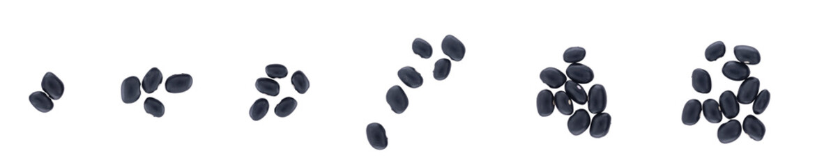 A black beans separated into piles. Top view above shows black beans arranged from smallest pile to...