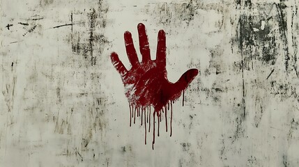 Bloody handprint on grunge wall.