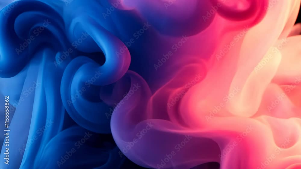 Poster abstract vibrant waves of pink and blue smoke, dynamic flow of color. artistic expression and creati