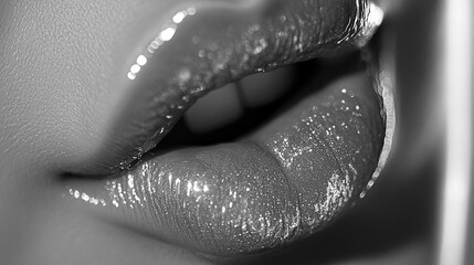 Female lips close-up, macro shot, makeup, lips with lip gloss.