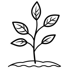 Simple Line Drawing of a Young Plant Sprouting from Soil