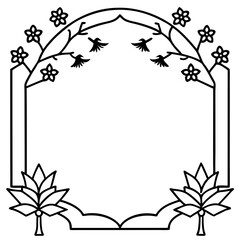 Floral Arch Border Frame Design with Hummingbirds and Plants
